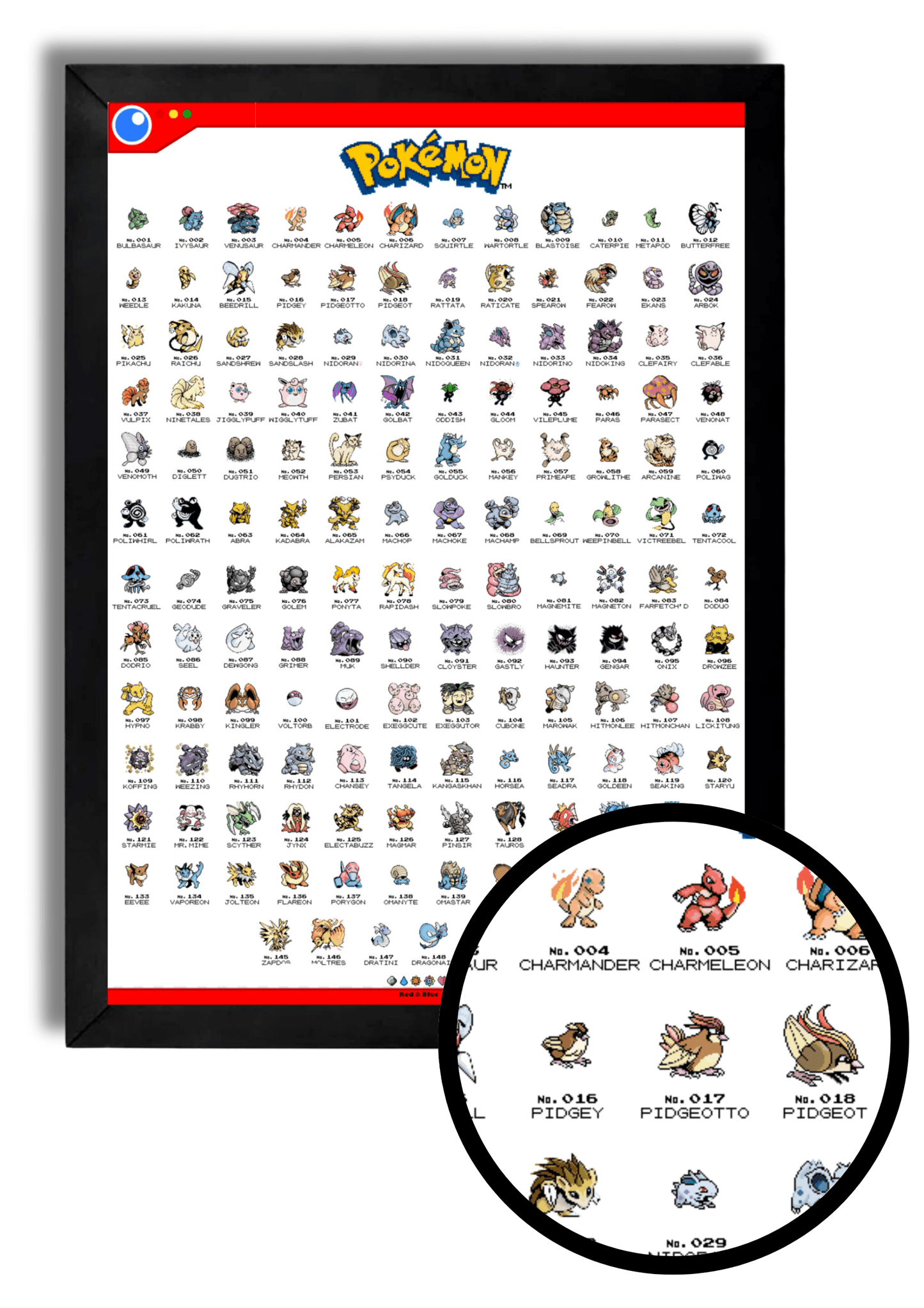 Quadro: 151 Pokémons - Primeira Geração - Quadraê
