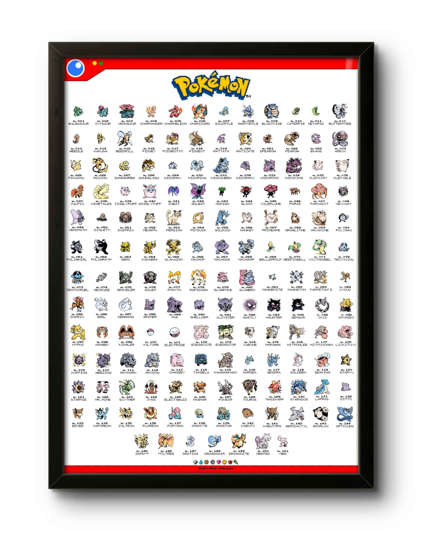 Quadro: 151 Pokémons - Primeira Geração