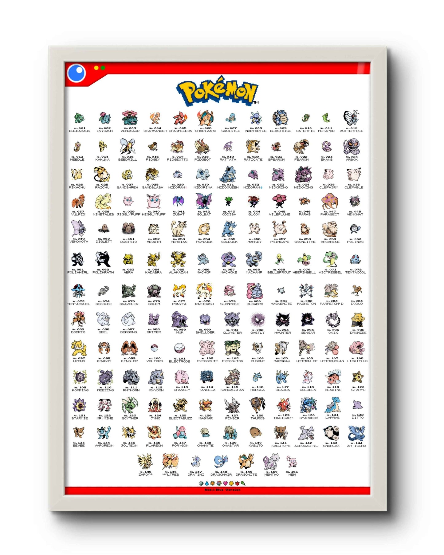 Quadro: 151 Pokémons - Primeira Geração